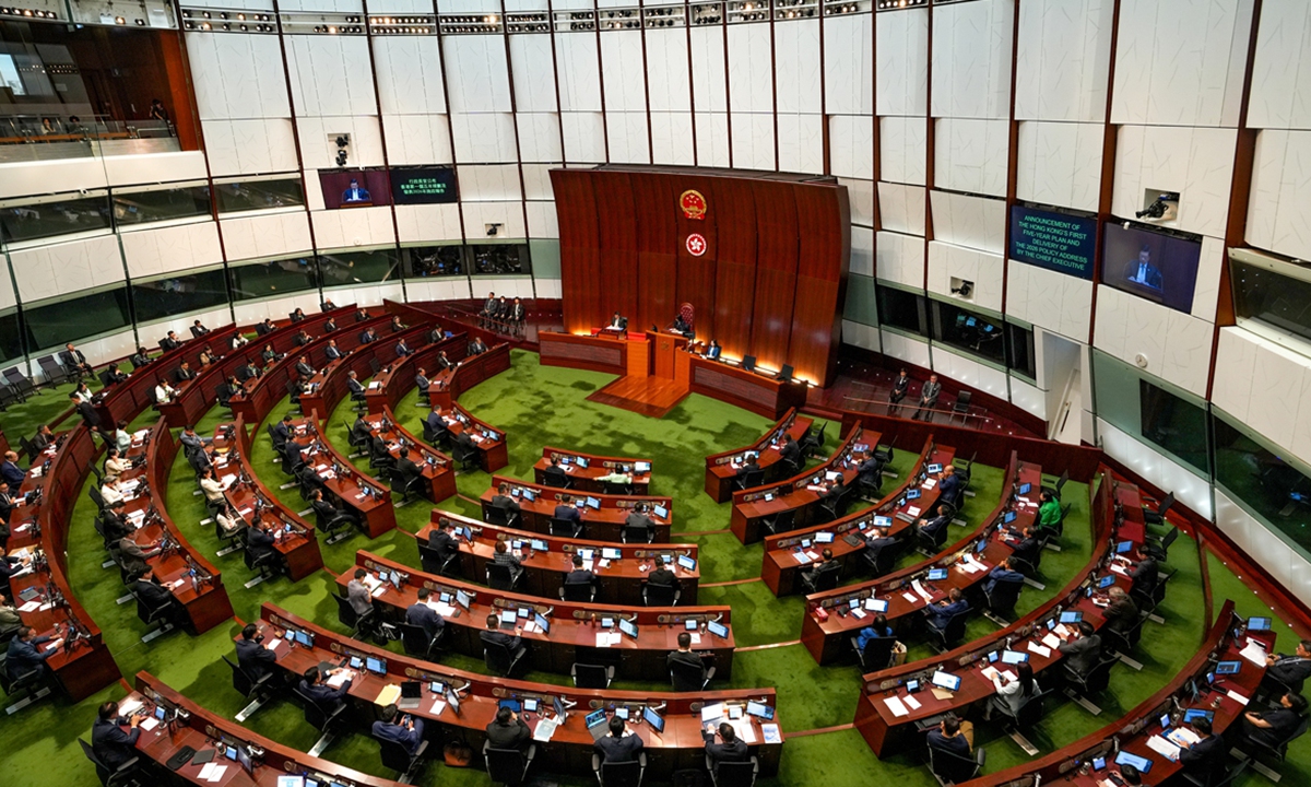 John Lee, chief executive of the Hong Kong Special Administrative Region, delivers his policy address and unveils inaugural five-year plan at the Legislative Council on September 16, 2026. Photo: VCG