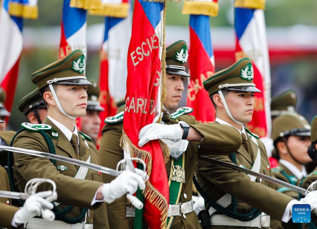 An annual military parade is held to celebrate the Day of the Glories of the Army at the O'Higgins park, in Santiago, Chile, Sept. 19, 2026. (Xinhua/Zhou Jiayi)