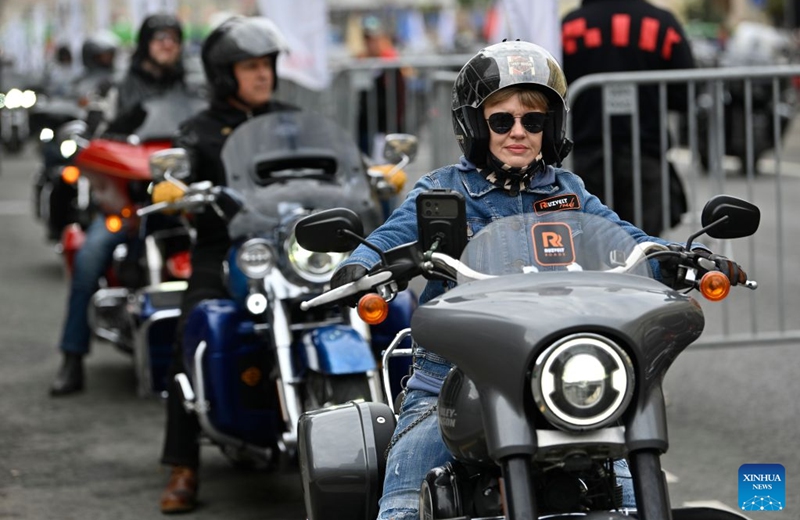 Motorcyclists take part in a parade in Moscow, Russia, on Sept. 19, 2026. The parade marked the end of this year's motorcycle season in Moscow. (Photo by Alexander Zemlianichenko Jr/Xinhua)