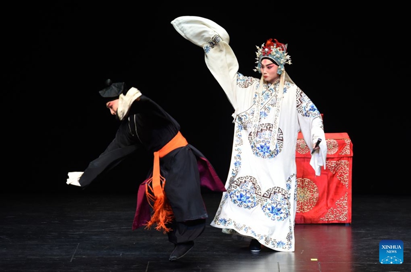 Actors perform The Legend of the Iron Bow, a Peking Opera piece, as part of the 2026 Chinese operatic performances series Legend of the Chinese Opera in Vienna, Austria, Sept. 19, 2026. (Xinhua/He Canling)