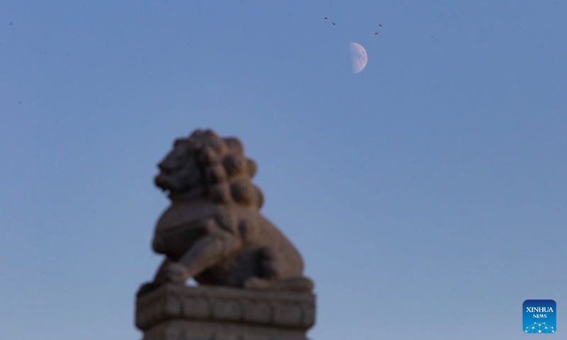 This photo taken on Sept. 19, 2026 shows the first quarter moon in the sky in Fujin City, northeast China's Heilongjiang Province. Photo: Xinhua