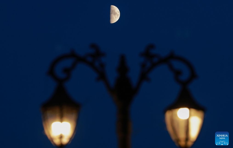 This photo taken on Sept. 19, 2026 shows the first quarter moon in the sky in Yimei District of Yichun City, northeast China's Heilongjiang Province. Photo: Xinhua