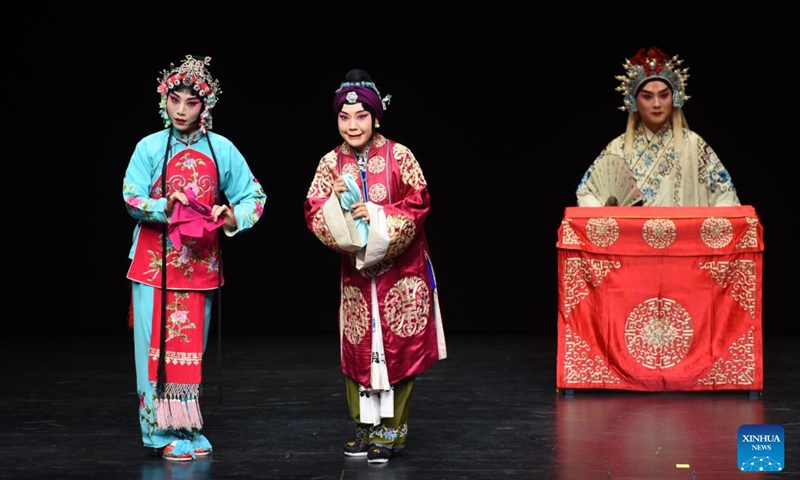 Actors perform The Legend of the Iron Bow, a Peking Opera piece, as part of the 2026 Chinese operatic performances series Legend of the Chinese Opera in Vienna, Austria, Sept. 19, 2026. (Xinhua/He Canling)