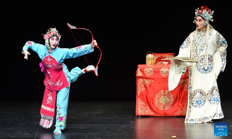 Actors perform The Legend of the Iron Bow, a Peking Opera piece, as part of the 2026 Chinese operatic performances series Legend of the Chinese Opera in Vienna, Austria, Sept. 19, 2026. (Xinhua/He Canling)