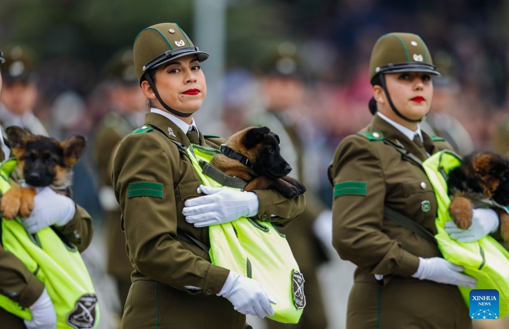 An annual military parade is held to celebrate the Day of the Glories of the Army at the O'Higgins park, in Santiago, Chile, Sept. 19, 2026. (Xinhua/Zhou Jiayi)