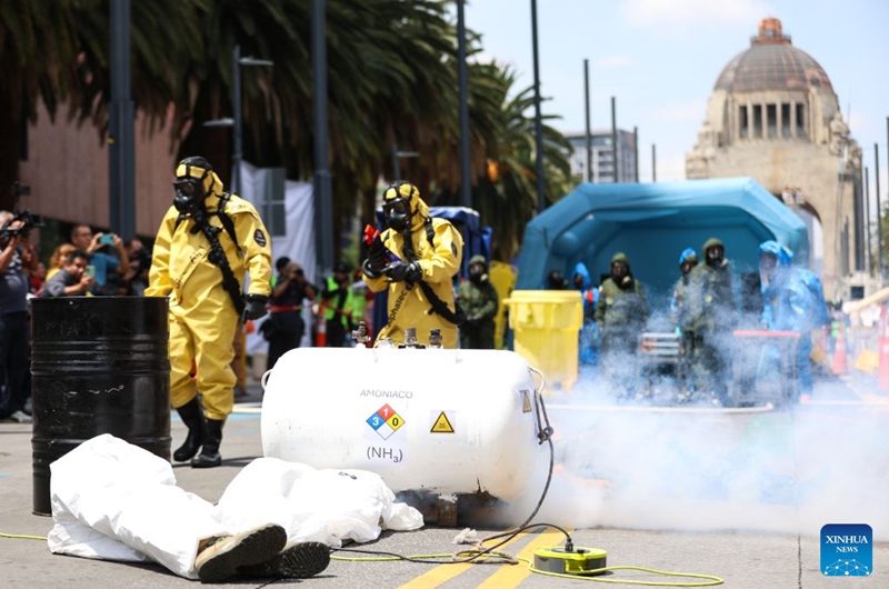 Emergency rescue team members take part in the Second National Earthquake Drill 2026, in Mexico City, capital of Mexico, on Sept. 19, 2026. (Photo by Francisco Canedo/Xinhua)