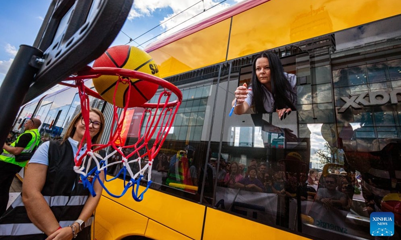 This photo taken on Sept. 19, 2026 shows a scene during the 12th European Tramdriver Championship in Warsaw, Poland. Launched in 2012, the competition tests tram drivers' skills in events such as precise stopping, emergency braking, speed estimation and tram bowling. (Photo by Jaap Arriens/Xinhua)