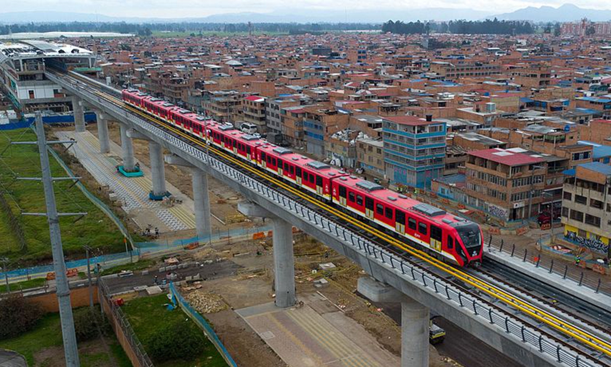 An aerial view shows initial test runs with passengers on the first line of the Bogota Metro in Bogota on May 29, 2026. Photo: VCG 