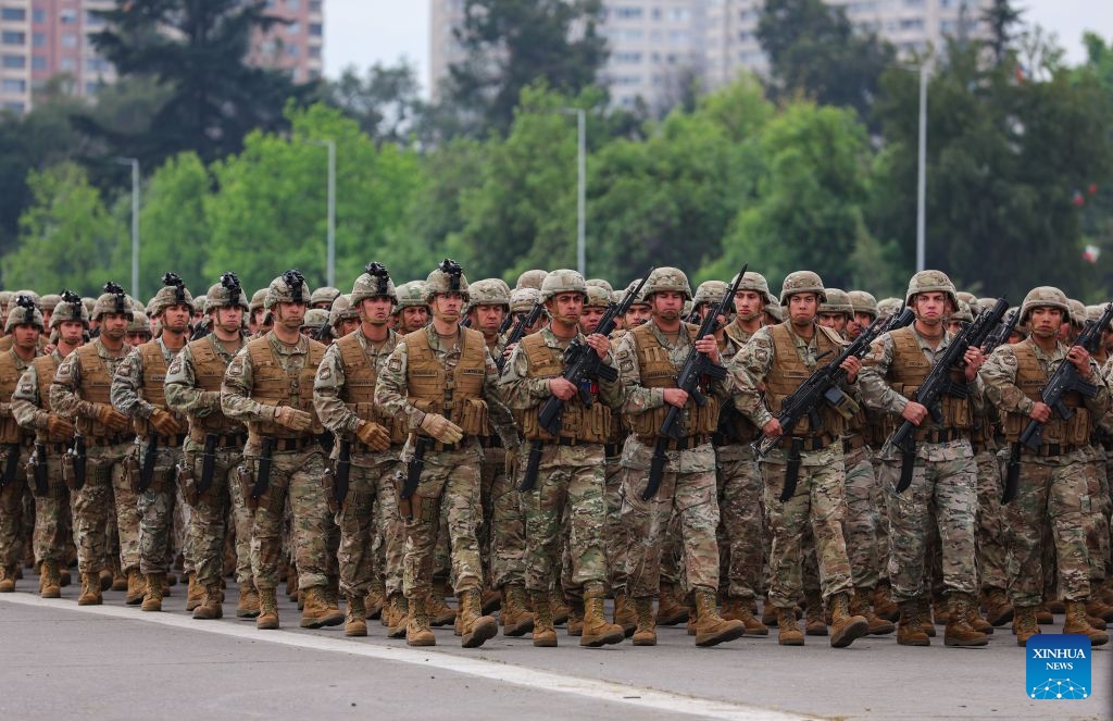 An annual military parade is held to celebrate the Day of the Glories of the Army at the O'Higgins park, in Santiago, Chile, Sept. 19, 2026. (Xinhua/Zhou Jiayi)