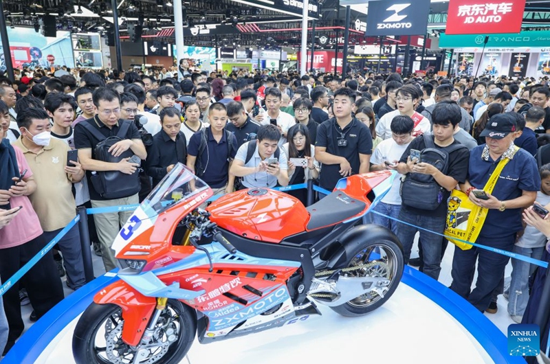 People visit the 24th China International Motorcycle Trade Exhibition in Chongqing, southwest China, Sept. 19, 2026. The 24th China International Motorcycle Trade Exhibition is held in Chongqing from Sept. 19 to 22. (Xinhua/Huang Wei)