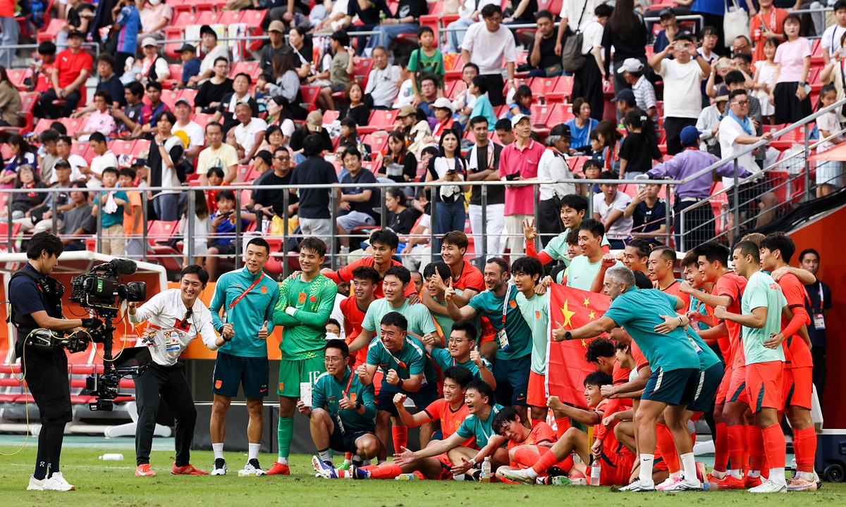 China's under-23 men's football team advanced to the quarterfinals of the Asian Games as Group B winners after playing out a 0-0 draw with the United Arab Emirates in Japan on Wednesday. Photo: VCG