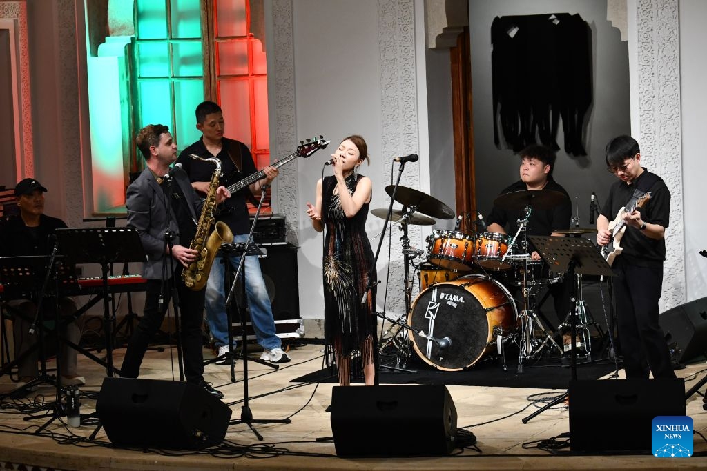 A jazz concert celebrating the Mid-Autumn Festival is held in Rabat, Morocco, Sept. 20, 2026. The concert was held by China Cultural Center in Rabat. A jazz band from the Sichuan Conservatory of Music presented a performance blending elements of Chinese music with traditional jazz. (Photo by Aissa/Xinhua)