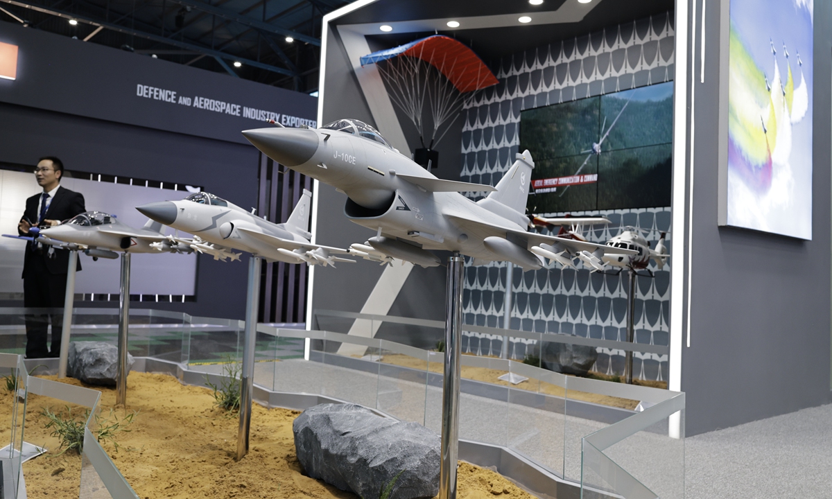 The J-10CE and other aircraft on display at the AVIC booth at the 13th edition of the Africa Aerospace and Defence (AAD) exhibition in South Africa on September 16, 2026 Photo: IC