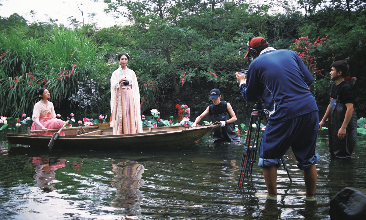The Haojiahuo team films a water scene for a period drama. Photos: Courtesy of Haojiahuo team