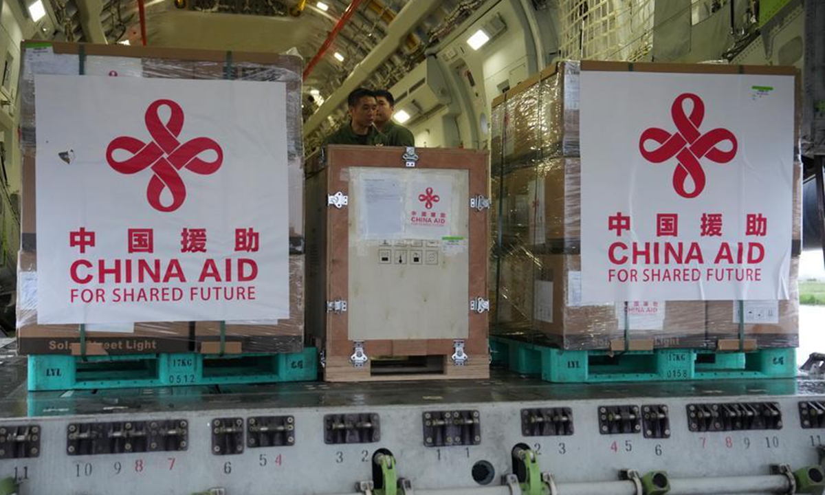 Chinese relief supplies are pictured on a Y-20 transport aircraft at Tribhuvan International Airport in Kathmandu, Nepal, September 1, 2026. Photo: Xinhua
