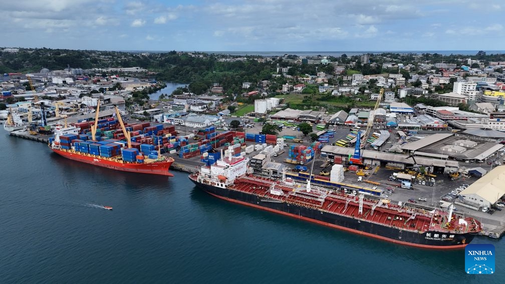 An aerial drone photo taken on Sept. 21, 2026 shows a view of Suva Port in Suva, Fiji. Located on the southeastern coast of Fiji's main island, Suva is the country's capital, major port and the most populous city. It serves as a key regional hub of the South Pacific for transportation, governance and diplomacy, as well as a prominent center for culture and education. (Xinhua/Bai Yongquan)