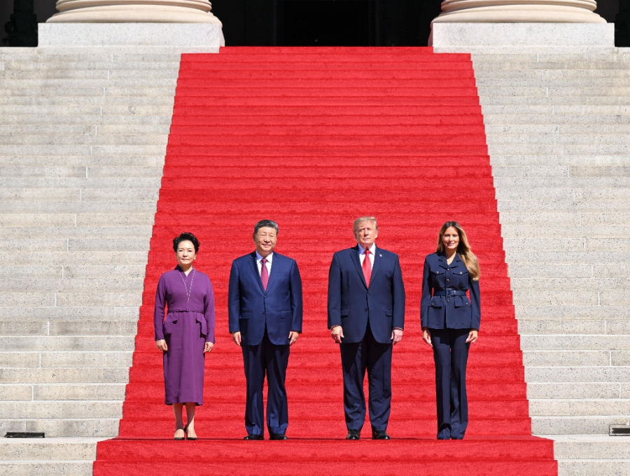 Chinese President Xi Jinping and his wife Peng Liyuan visit the U.S. National Archives, accompanied by U.S. President Donald Trump and his wife Melania Trump, after their tea chat in Washington, D.C., the United States, Sept. 25, 2026. Chinese President Xi Jinping and his wife, Peng Liyuan, had a chat over tea with U.S. President Donald Trump and his wife, Melania Trump, on Friday. (Photo: Xinhua)