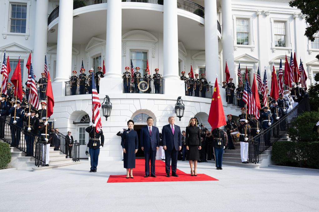 Chinese President Xi Jinping and his wife Peng Liyuan pose for a group photo with U.S. President Donald Trump and his wife Melania Trump during a welcome ceremony at the White House in Washington, D.C., the United States, Sept. 24, 2026. Trump held a welcome ceremony for Xi, who is on a state visit to the United States, at the White House on Thursday. (Xinhua/Xie Huanchi)