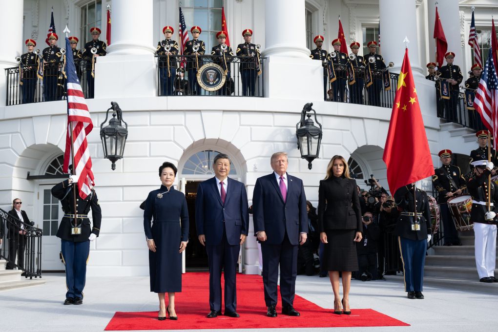 Chinese President Xi Jinping and his wife Peng Liyuan pose for a group photo with U.S. President Donald Trump and his wife Melania Trump during a welcome ceremony at the White House in Washington, D.C., the United States, Sept. 24, 2026. Trump held a welcome ceremony for Xi, who is on a state visit to the United States, at the White House on Thursday. (Xinhua/Xie Huanchi)