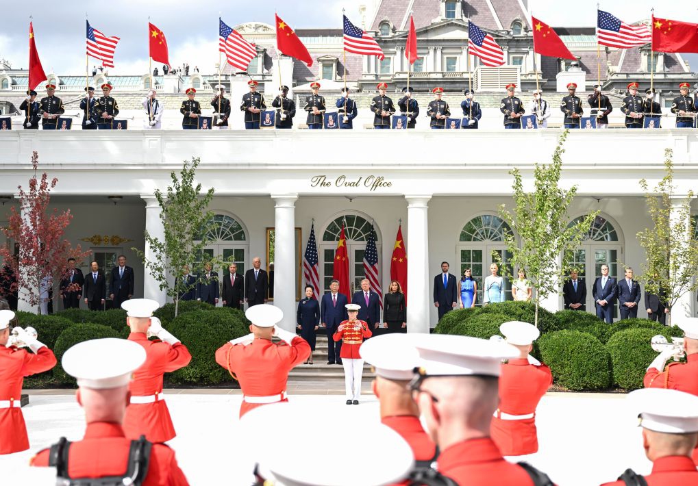 U.S. President Donald Trump holds a welcome ceremony for Chinese President Xi Jinping, who is on a state visit to the United States, at the White House in Washington, D.C., the United States, Sept. 24, 2026. (Xinhua/Li Xiang)