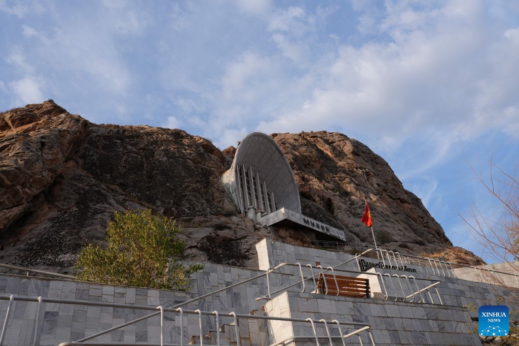 This photo taken on Sept. 23, 2026 shows a museum on Sulayman Mountain in Osh, Kyrgyzstan. (Xinhua/Jiang Youlin)
