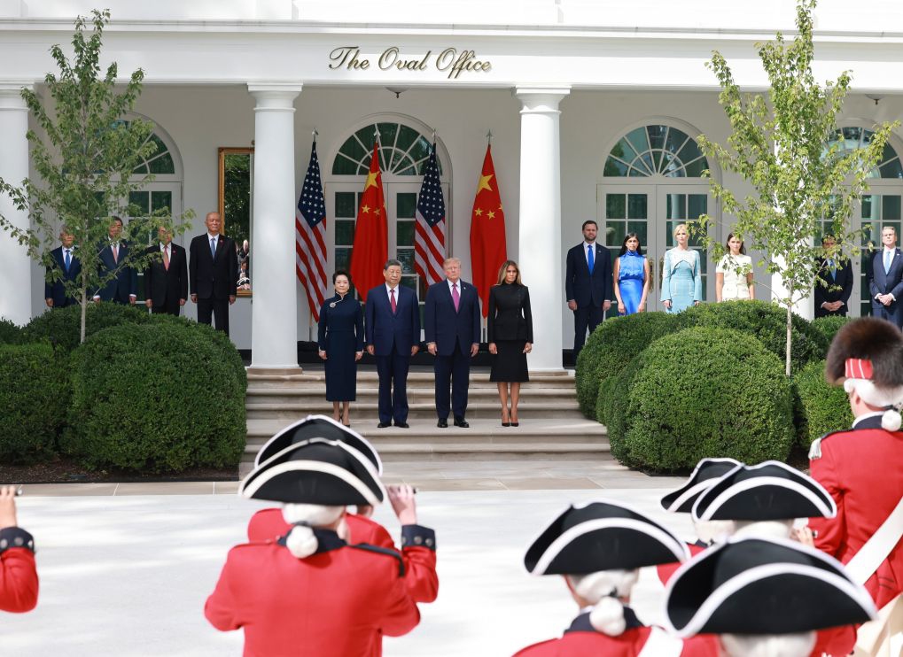 U.S. President Donald Trump holds a welcome ceremony for Chinese President Xi Jinping, who is on a state visit to the United States, at the White House in Washington, D.C., the United States, Sept. 24, 2026. (Xinhua/Wang Ye)