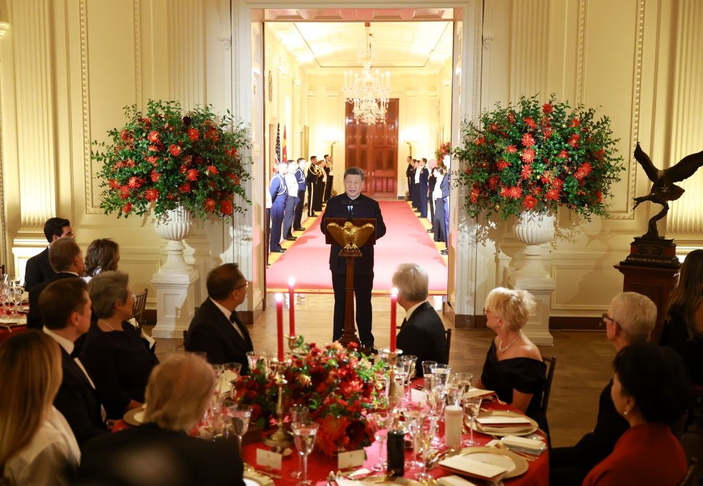 Chinese President Xi Jinping addresses a welcome banquet at the White House in Washington, D.C., the United States, Sept. 24, 2026. Xi on Thursday attended a welcome banquet held by U.S. President Donald Trump at the White House. (Xinhua/Liu Bin)