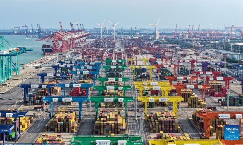 This aerial drone photo taken on Sept. 18, 2026 shows a view of Tianjin Port in Tianjin, north China. Tianjin is an important land-sea hub for Belt and Road cooperation. The China-SCO Port Economy Cooperation Center was inaugurated in Tianjin recently. The center aims to promote resource sharing, complementary strengths and coordinated development among ports of Shanghai Cooperation Organization (SCO) member states, while creating new opportunities for cooperation in the digital economy, port trade and related fields under the SCO framework.
In the first seven months of 2026, Tianjin's imports and exports with SCO member states totaled 29.54 billion yuan (about 4.4 billion U.S. dollars), up 8.6 percent year-on-year. The city has been actively exploring new approaches to high-level opening-up as a major gateway in northern China. Photo: Xinhua