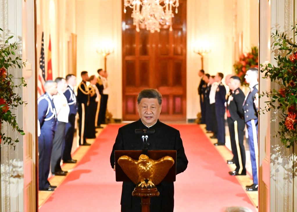Chinese President Xi Jinping addresses a welcome banquet at the White House in Washington, D.C., the United States, Sept. 24, 2026. Xi on Thursday attended a welcome banquet held by U.S. President Donald Trump at the White House. (Xinhua/Shen Hong)