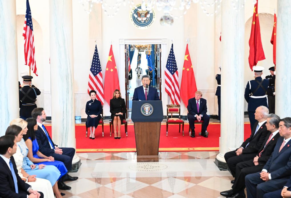 Chinese President Xi Jinping addresses a welcome ceremony held by U.S. President Donald Trump at the White House in Washington, D.C., the United States, Sept. 24, 2026. Trump held a welcome ceremony for Xi, who is on a state visit to the United States, at the White House on Thursday. (Xinhua/Li Xiang)