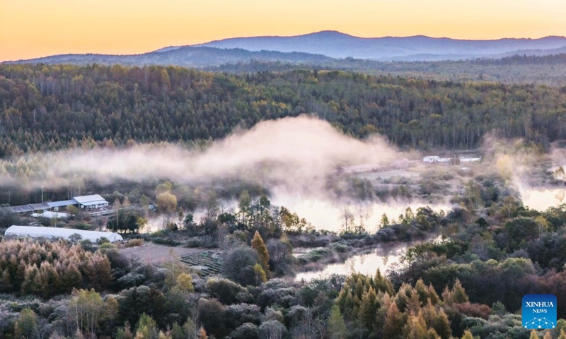 An aerial drone photo taken on Sept. 24, 2026 shows the autumn scenery of Tangwang County in Yichun, northeast China's Heilongjiang Province. Photo: Xinhua