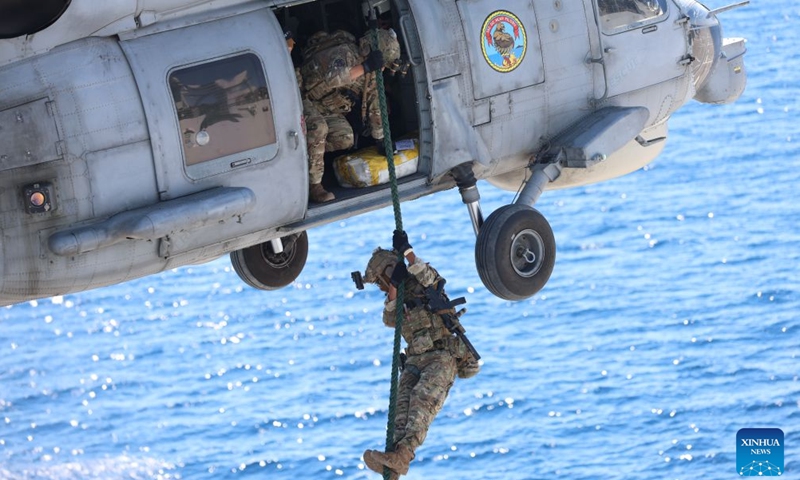 Soldiers are pictured during the Denizkurdu-I/2026 exercise in Mugla, Türkiye, on Sept. 24, 2026. The Denizkurdu-I/2026 exercise is being held from Sunday to Friday in the Black Sea, Marmara Sea, Aegean Sea and the Eastern Mediterranean. Approximately 14,000 personnel, 100 surface vessels and 50 aircraft participated in the exercise. (Mustafa Kaya/Handout via Xinhua)