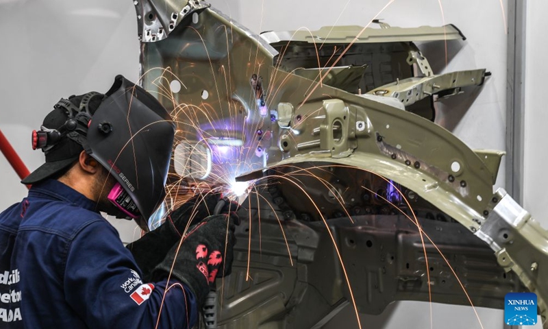 A contestant participates in the autobody repair event during the 48th WorldSkills Competition in Shanghai, east China, Sept. 25, 2026.
The 48th WorldSkills Competition is held in Shanghai from September 22 to 27.
Various events in the competition are related to the maintenance of equipment and facilities in the air, on land and on rails. (Photo by Yang Yang/Xinhua)