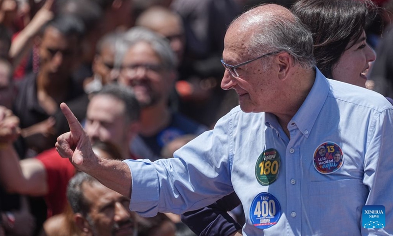 Brazilian Vice President Geraldo Alckmin attends Brazilian President Luiz Inacio Lula da Silva's campaign rally in Sao Paulo, Brazil, Sept. 26, 2026. (Photo by Paulo Lopes/Xinhua)
