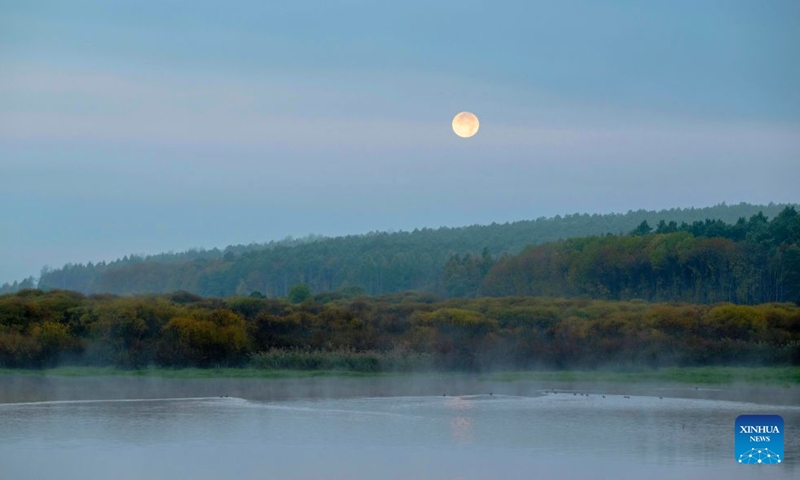 This photo taken on Sept. 27, 2026 shows the full moon in the sky over Baiquan County, northeast China's Heilongjiang Province. (Photo by Jiang Xiaofeng/Xinhua)