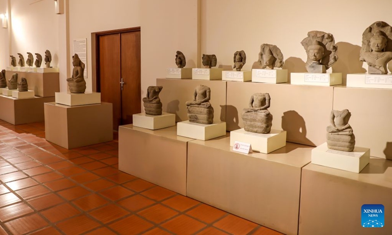 Buddha statues and fragments are exhibited at the Preah Norodom Sihanouk-Angkor Museum in Siem Reap province, Cambodia, on Sept. 15, 2026. A collection of 274 Angkor-era Buddha statue fragments is now on public display at the Preah Norodom Sihanouk-Angkor Museum in Northwest Cambodia's Siem Reap province, the APSARA National Authority (ANA) said in a news release on Friday. (ANA/Handout via Xinhua)