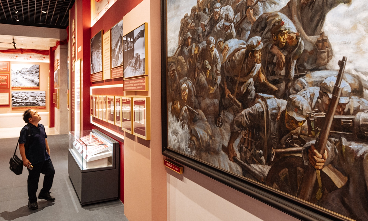 A visitor views the exhibition at the Museum of the Communist Party of China (CPC) in Beijing on September 29, 2026. Two exhibitions commemorating the 90th anniversary of the victory of the Long March open, putting more than 230 precious archival documents on display. Photo: Li Hao/GT
