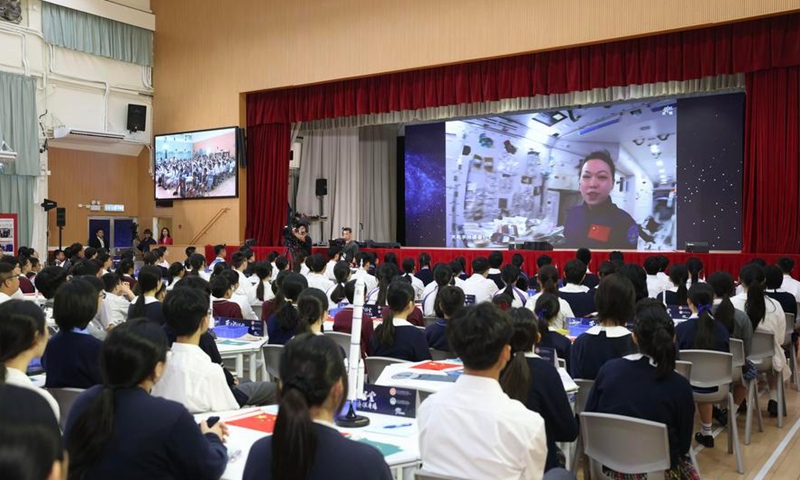 Students attend a live space lecture of the Tiangong Class Hong Kong and Macao Designated Session in Hong Kong, south China, Sept. 9, 2026.(Photo by Lui Sui Wai/Xinhua)