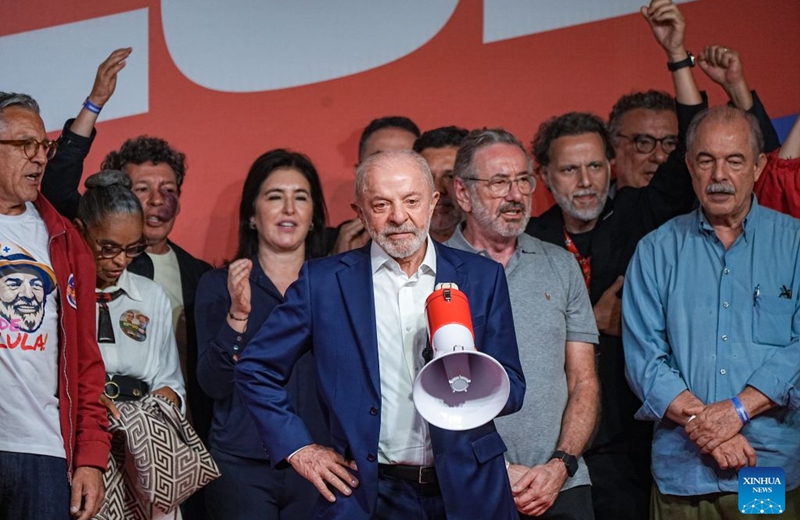Brazilian incumbent President Luiz Inacio Lula da Silva, presidential candidate of Brazil's ruling Workers' Party, attends a press conference after the announcement of the first-round results of the presidential election in Sao Paulo, Brazil, Oct. 4, 2026.(Photo by Paulo Lopes/Xinhua)
