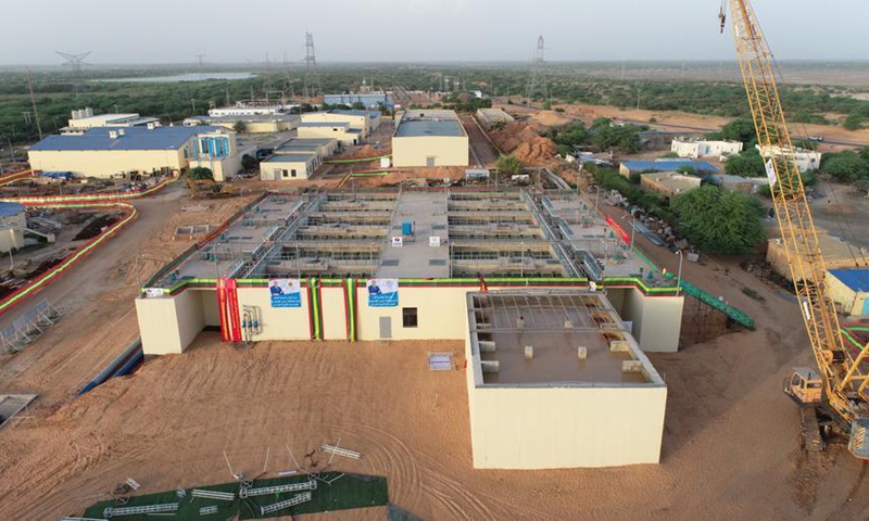 An aerial drone photo taken on Sept. 29, 2025 shows the Beni Nadji raw water pre-treatment station project in the Trarza region, Mauritania. Photo: Xinhua