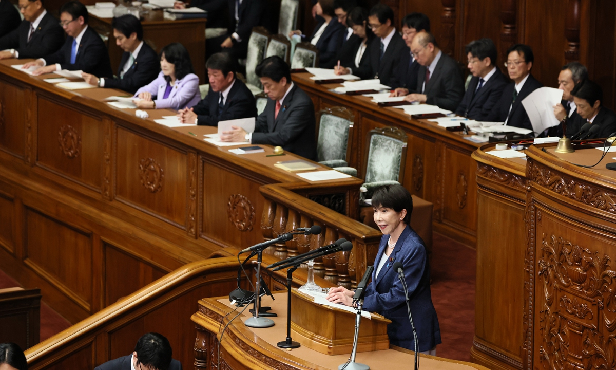 Japanese Prime Minister Sanae Takaichi delivers a policy speech at a plenary session of the House of Representatives on October 5, 2026. Photo: VCG