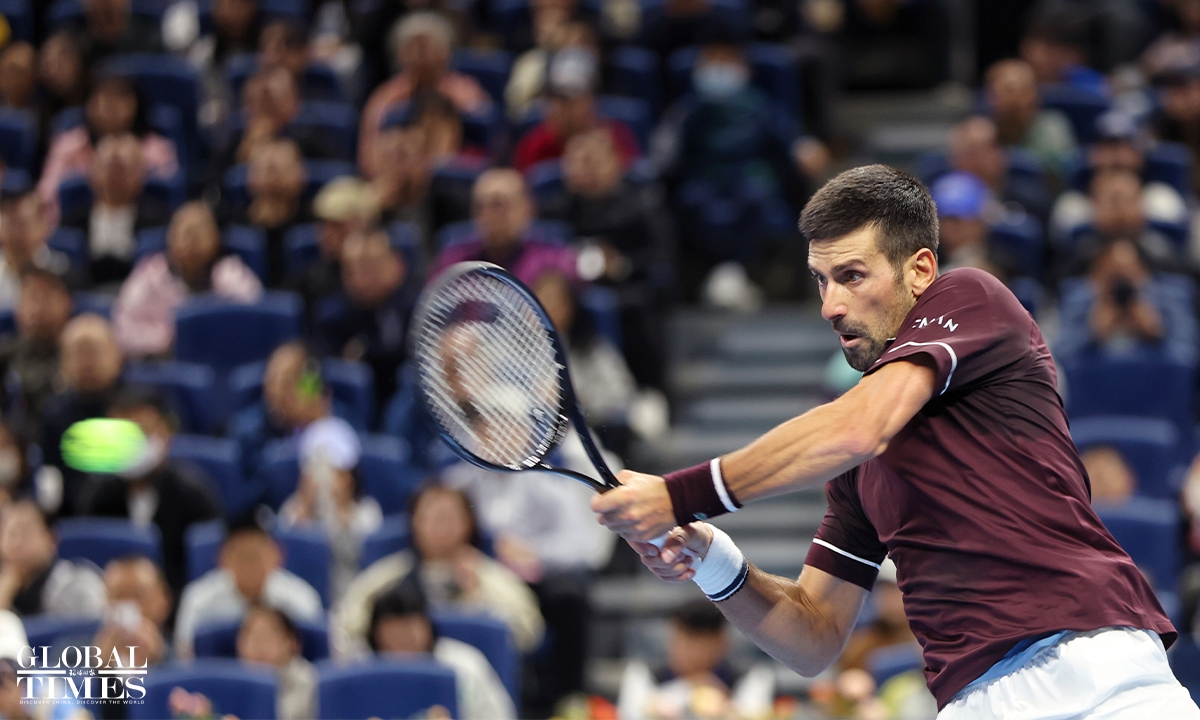 Novak Djokovic competes during the men's singles semifinal at the 2026 China Open in Beijing, China, on October 5, 2026. Photo: Cui Meng/GT
