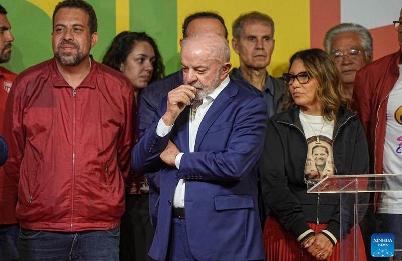 Brazilian incumbent President Luiz Inacio Lula da Silva, presidential candidate of Brazil's ruling Workers' Party, attends a press conference after the announcement of the first-round results of the presidential election in Sao Paulo, Brazil, Oct. 4, 2026. (Photo by Paulo Lopes/Xinhua)