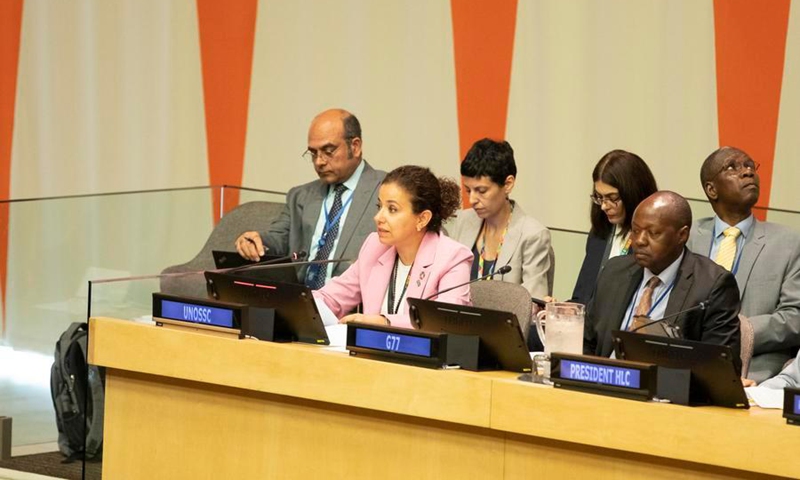 Dima Al-Khatib (L, Front), director of the UN Office for South-South Cooperation, speaks at a high-level panel discussion on South-South cooperation, at the UN headquarters in New York, on Sept. 12, 2024. Photo: Xinhua
