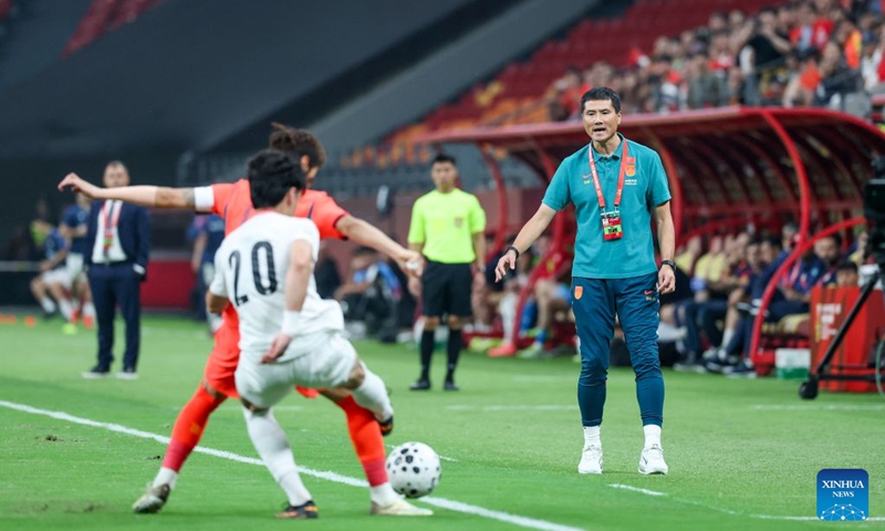 China's head coach Shao Jiayi instructs during the CFA Team China International Football Competitions Chongqing 2026 between China and Tajikistan in Chongqing, Oct. 6, 2026. Photo: Xinhua