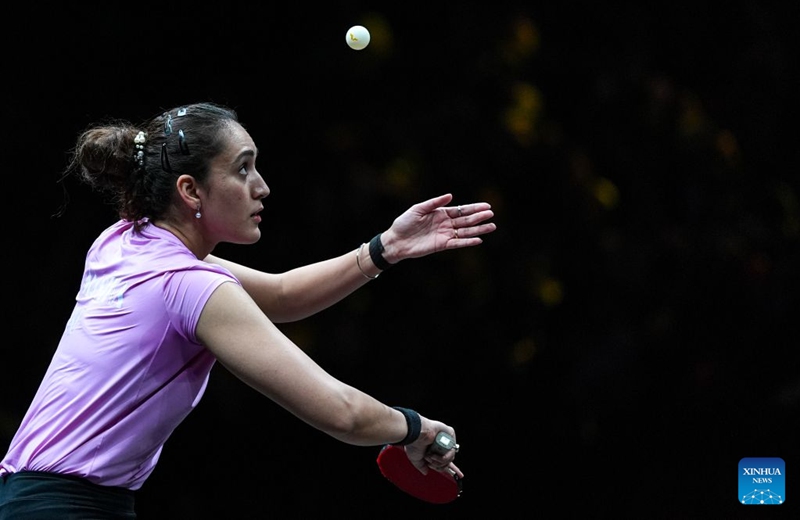 Manika Batra of India serves during the women's singles round of 32 match against Wang Manyu of China at 2025 World Table Tennis (WTT) China Smash in Beijing, China, Oct. 6, 2026. Photo: Xinhua