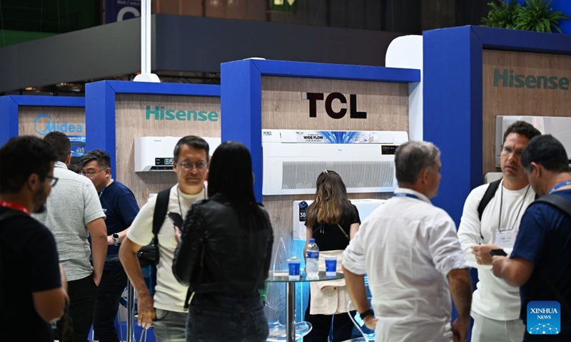 This photo taken on Oct. 6, 2026 shows the exhibition area of some Chinese brands during the FEBRAVA Rio at the Riocentro convention and event center in Rio de Janeiro, Brazil. The three-day FEBRAVA Rio (Portuguese short for International Fair of Refrigeration, Air Conditioning, Ventilation, Heating, Air and Water Treatment) kicked off here on Tuesday. Some Chinese brands showcased their latest products during the fair, drawing great attention from visitors. Photo: Xinhua