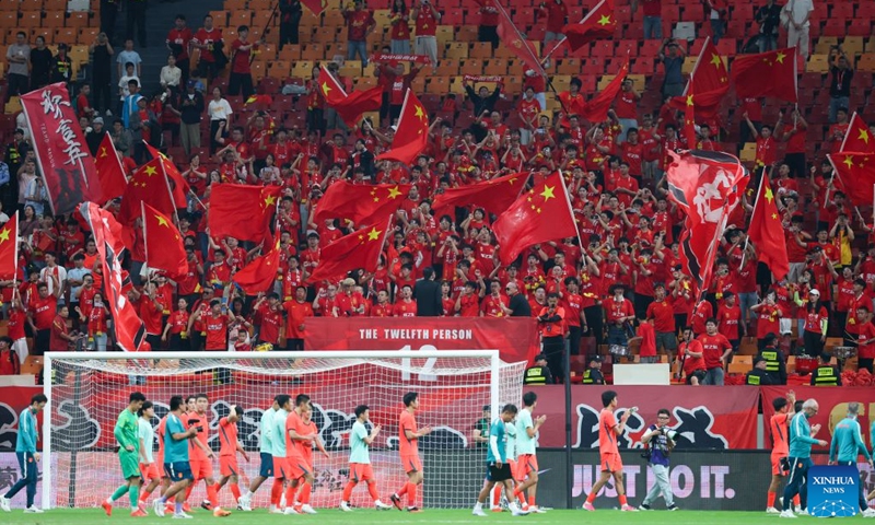Players of China leave the court during the CFA Team China International Football Competitions Chongqing 2026 between China and Tajikistan in Chongqing, Oct. 6, 2026. Photo: Xinhua