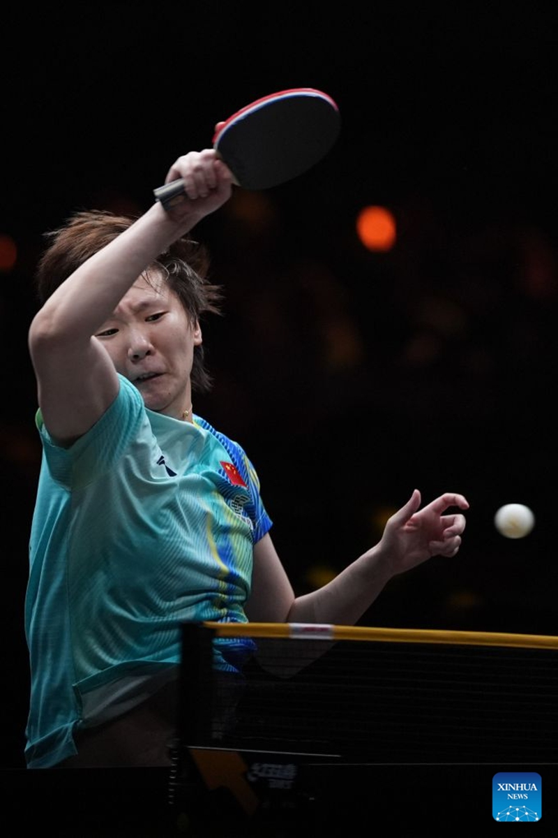 Wang Manyu of China hits a return during the women's singles round of 32 match against Manika Batra of India at 2025 World Table Tennis (WTT) China Smash in Beijing, China, Oct. 6, 2026. Photo: Xinhua