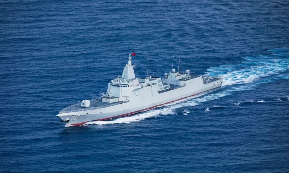 A Type 055 large destroyer sails at sea. Photo: Screenshot from the WeChat account of China Central Television's military channel